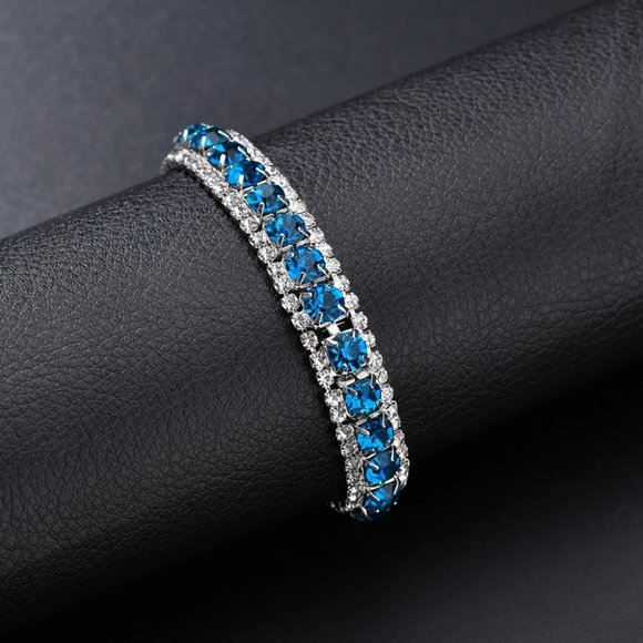 Blue Crystal & White Rhinestone Petite 6" Bracelet - Picture 5 of 6